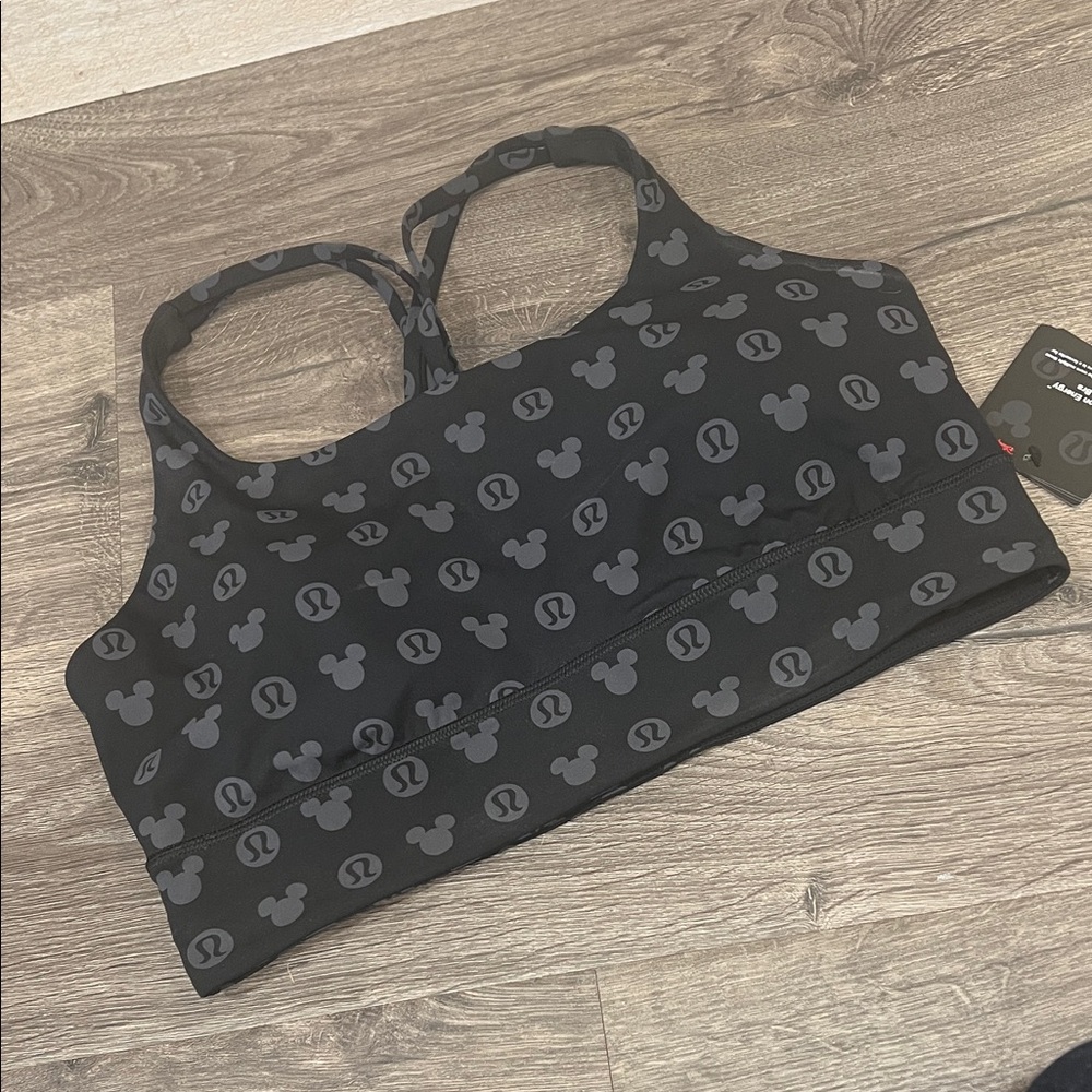 Disney x Lululemon Black and Gray Sports Bra with Mickey Mouse Pattern
